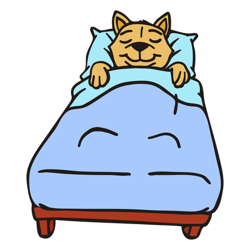Cat sleeping bed flat stroke PNG Design