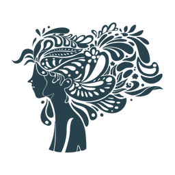 Silhueta longa de mulher com cabelo no rosto detalhada Desenho PNG