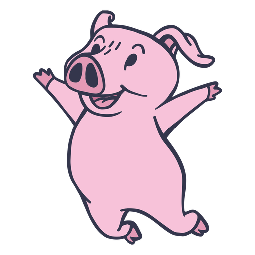 Pig jumping happy stroke flat PNG Design
