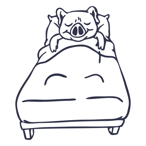 Pig sleeping bed stroke PNG Design