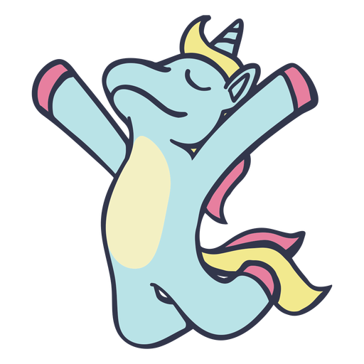 Unicornio saltando feliz trazo plano Diseño PNG