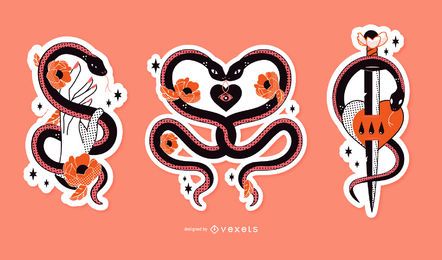 Romantic sad snakes sticker set Romantic sad snakes sticker set