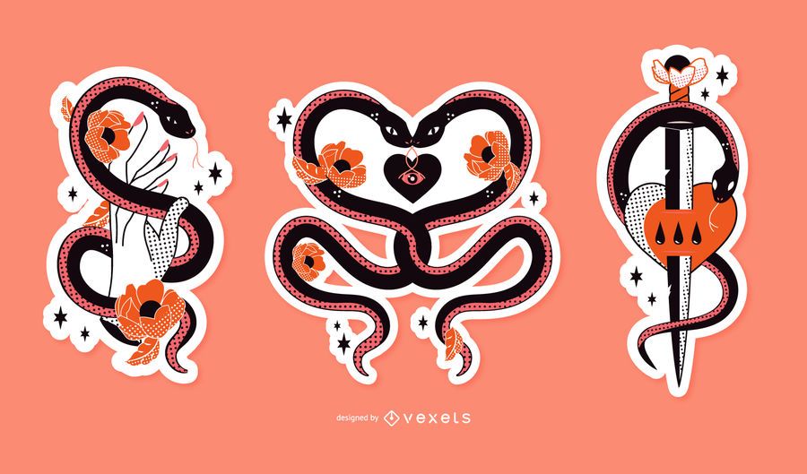 Romantic sad snakes sticker set Romantic sad snakes sticker set