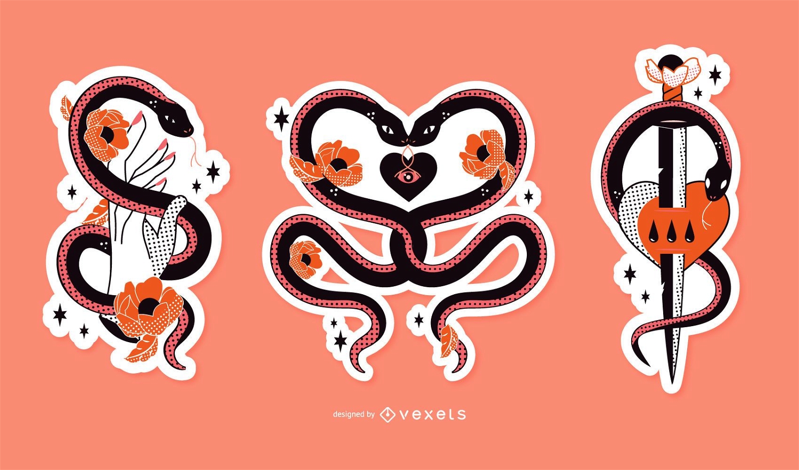 Romantic sad snakes sticker set