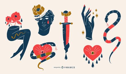 Romantic sad illustration set Romantic sad illustration set