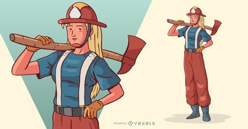 Mulher de fogo com ilustração de personagem de machado