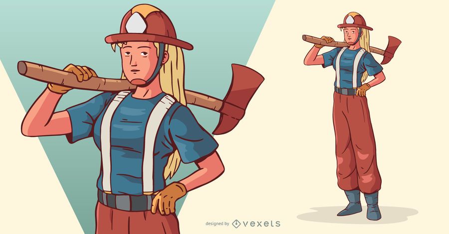 Firewoman With Axe Character Illustration Firewoman With Axe Character Illustration