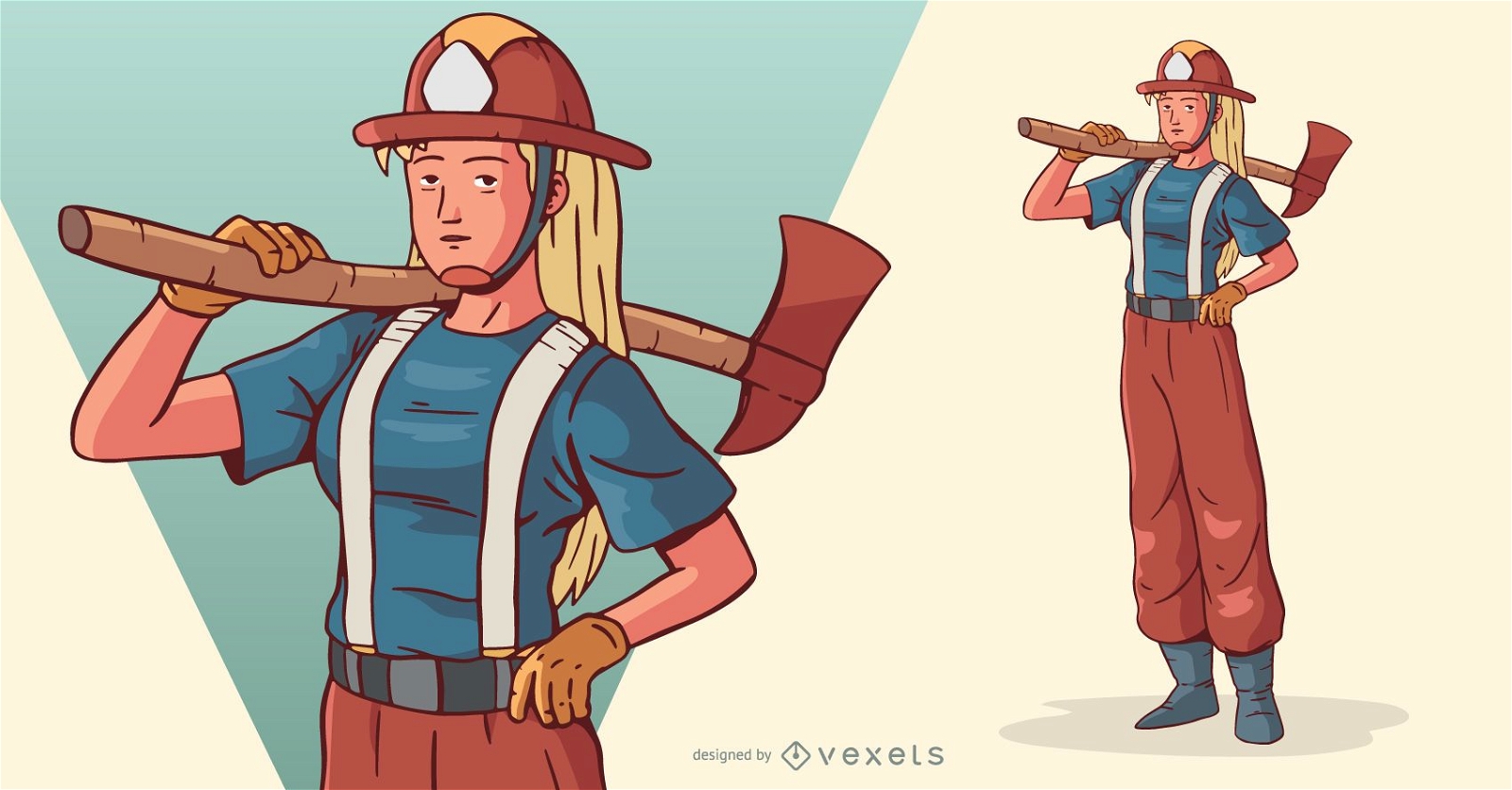 Firewoman With Axe Character Illustration