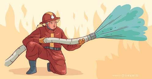 Feuerwehrfrau löscht Feuer Illustration