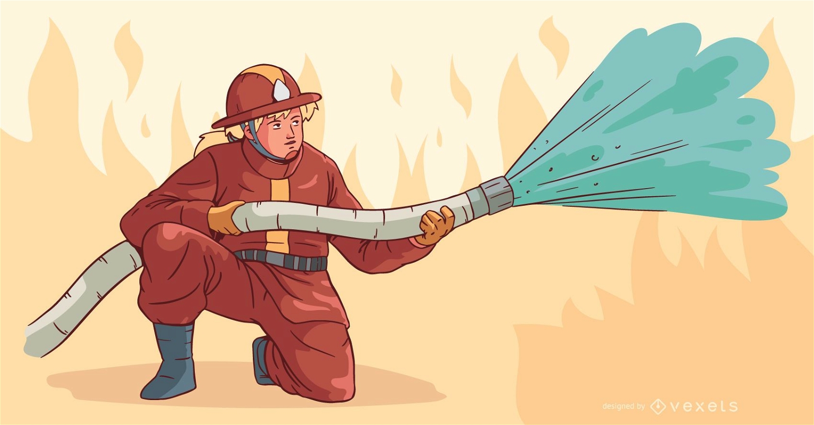 Firewoman Putting Out Fire Illustration