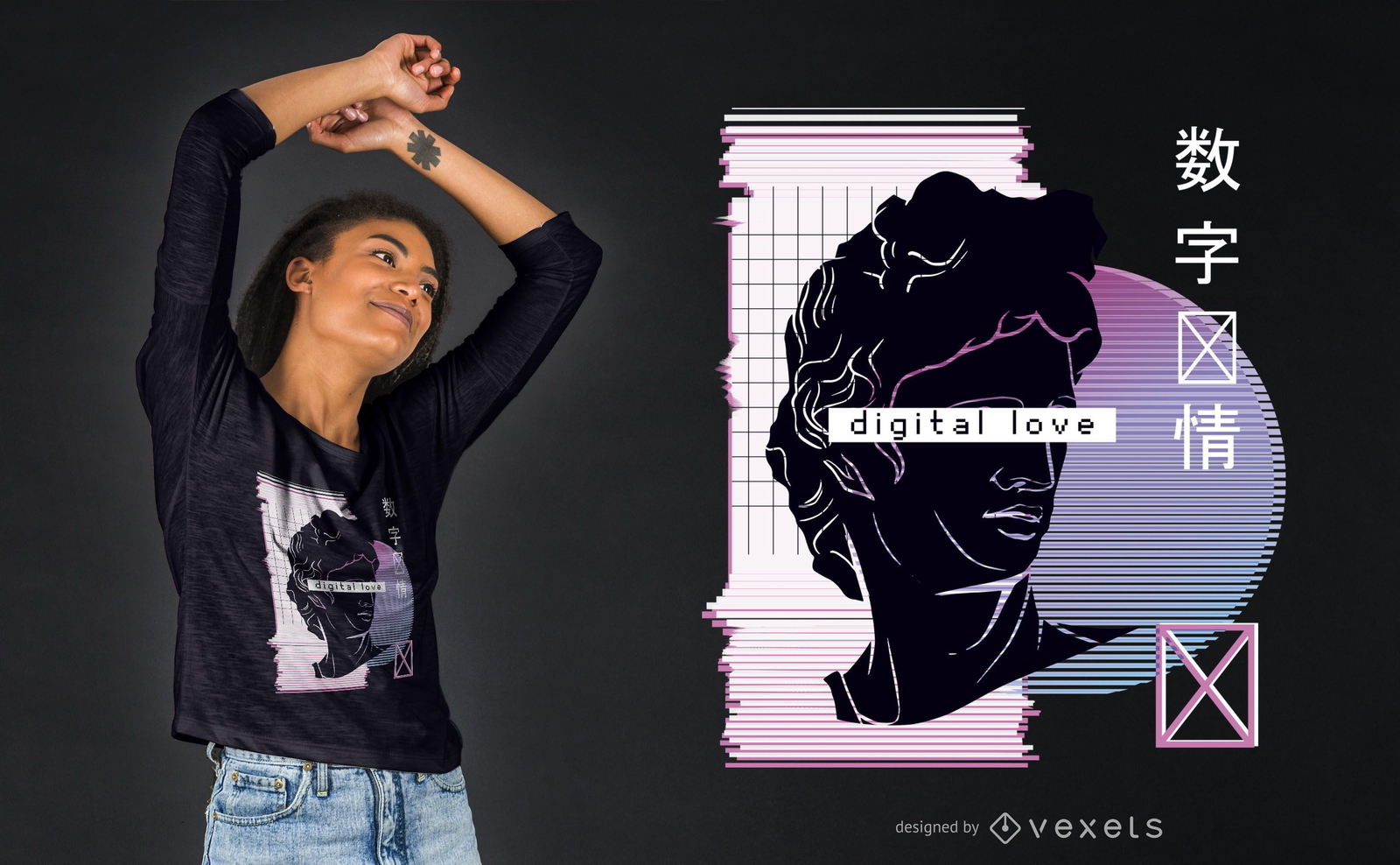 Vaporwave digital love t-shirt design