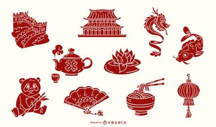Conjunto rojo de elementos chinos
