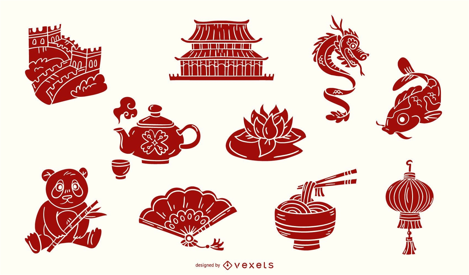 Rotes Set der chinesischen Elemente