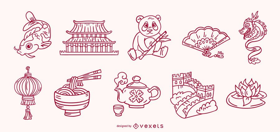 Chinese elements stroke set Chinese elements stroke set