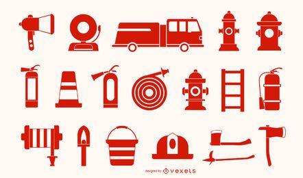 Firefighter red icon collection
