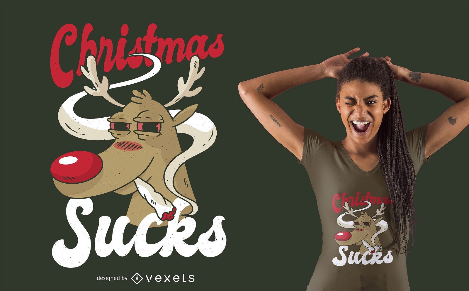 Design de camisetas de Natal para renas fumando