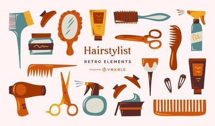 Coleção de elementos retrô para cabeleireiro