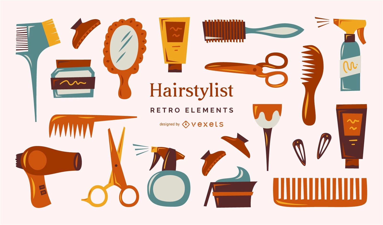 Hairdresser retro elements collection