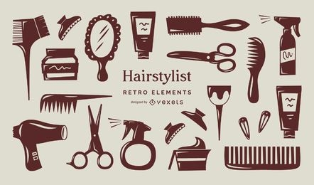Coleção de elementos retrô de cabeleireiro