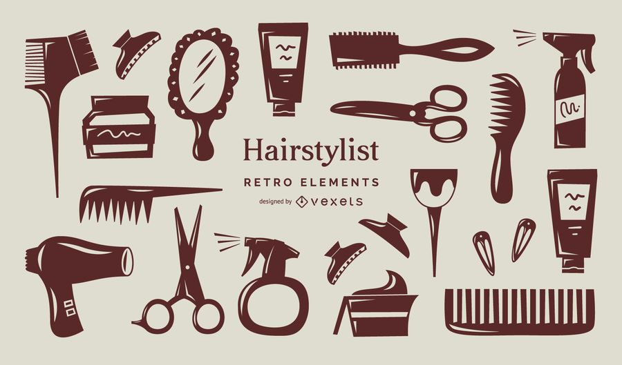 Hair stylist retro elements collection Hair stylist retro elements collection