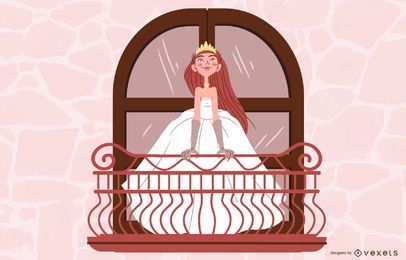Ilustração da princesa noiva na varanda