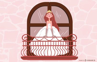 Princesa novia en la ilustración del balcón Princesa novia en la ilustración del balcón