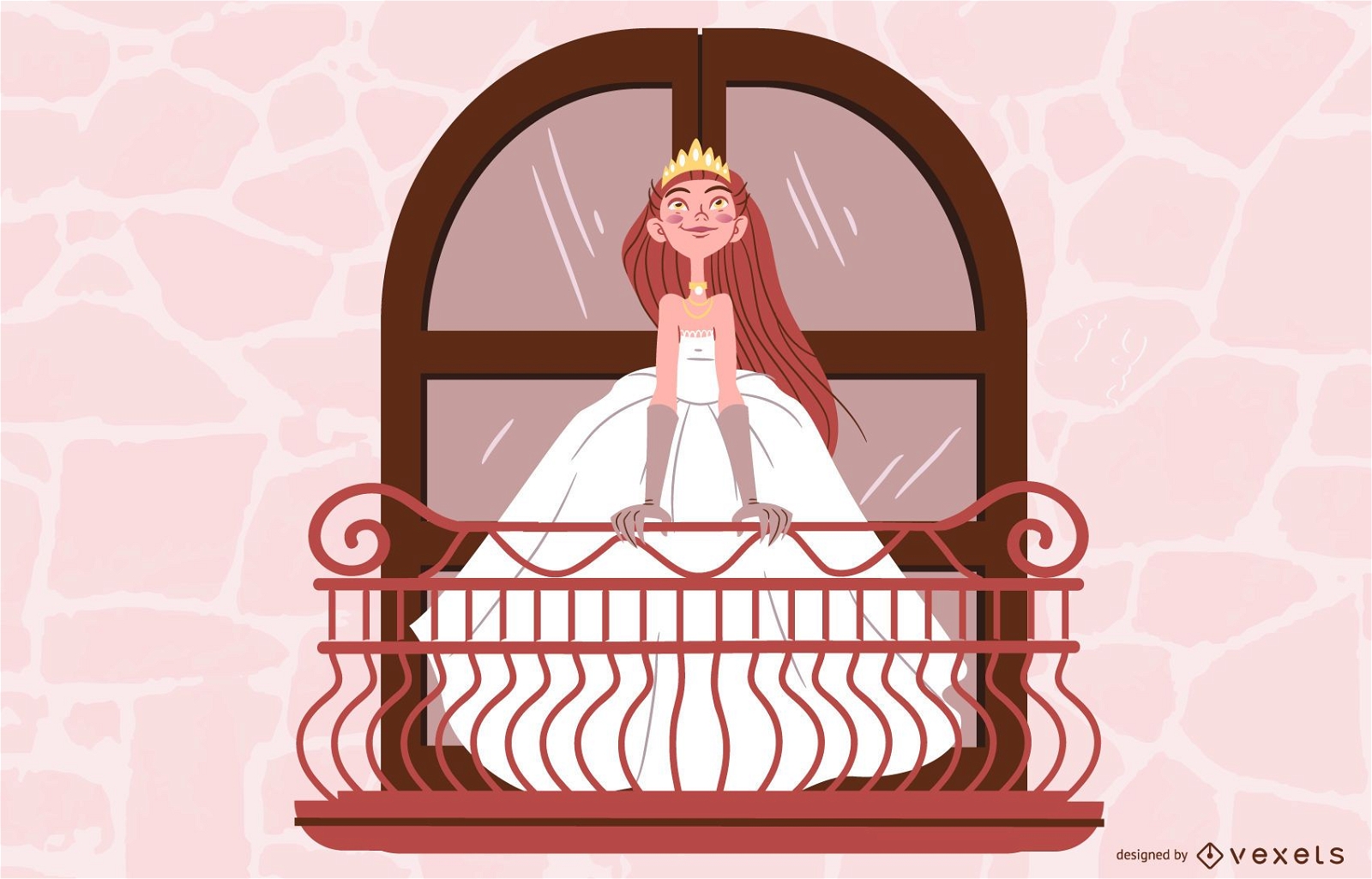 Princesa novia en la ilustración del balcón