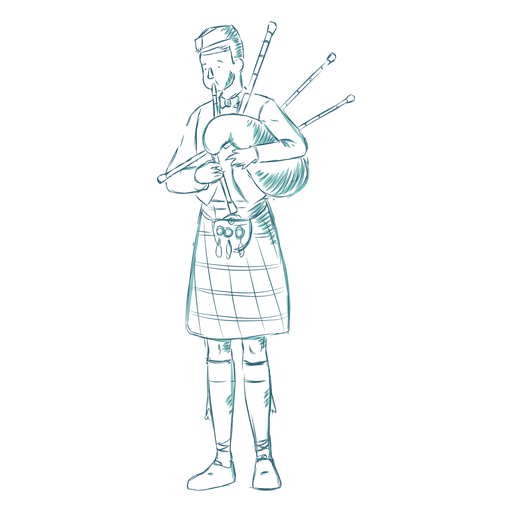 Boy bagpipe kilt sporran scottish line PNG Design