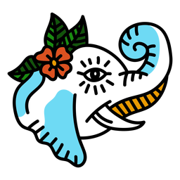 Elephant flower colored coloured tattoo stroke PNG Design