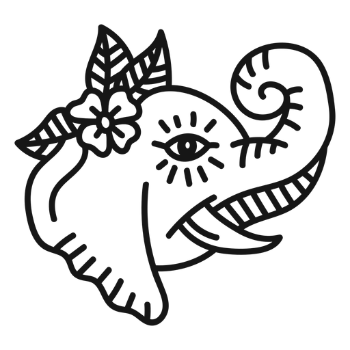 Elefant Blume Tattoo Schlaganfall PNG-Design