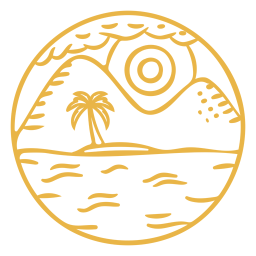 Landscape mountain palm stroke badge PNG Design