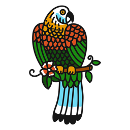 Papagei Blume Zweig farbige farbige Tattoo Strich PNG-Design
