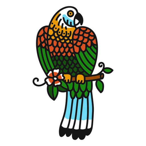 Papagei Blume Zweig farbige farbige Tattoo Strich