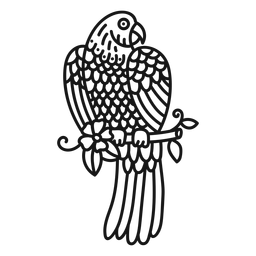 Trazo de tatuaje de rama de flor de loro Diseño PNG