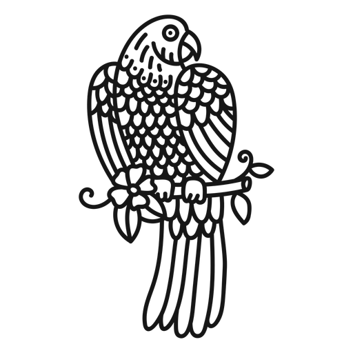 Traço de tatuagem de ramo de flor de papagaio Desenho PNG