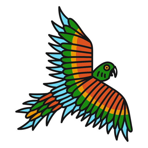 Papagaio voando em uma tatuagem colorida
