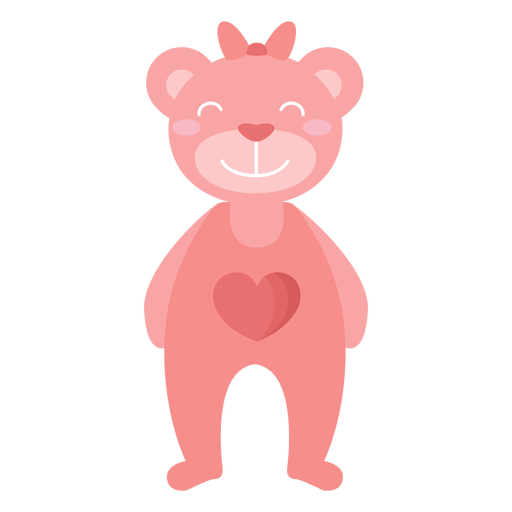 Teddy bear smile bow heart flat PNG Design
