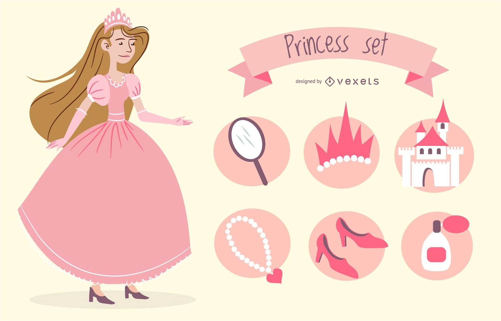 Conjunto de ilustración de elementos de princesa