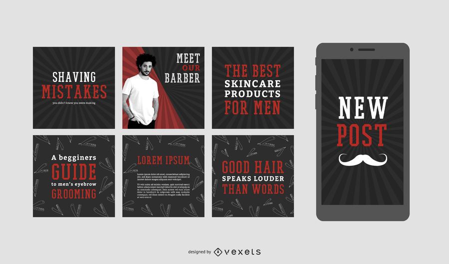 Barber shop social media post set Barber shop social media post set