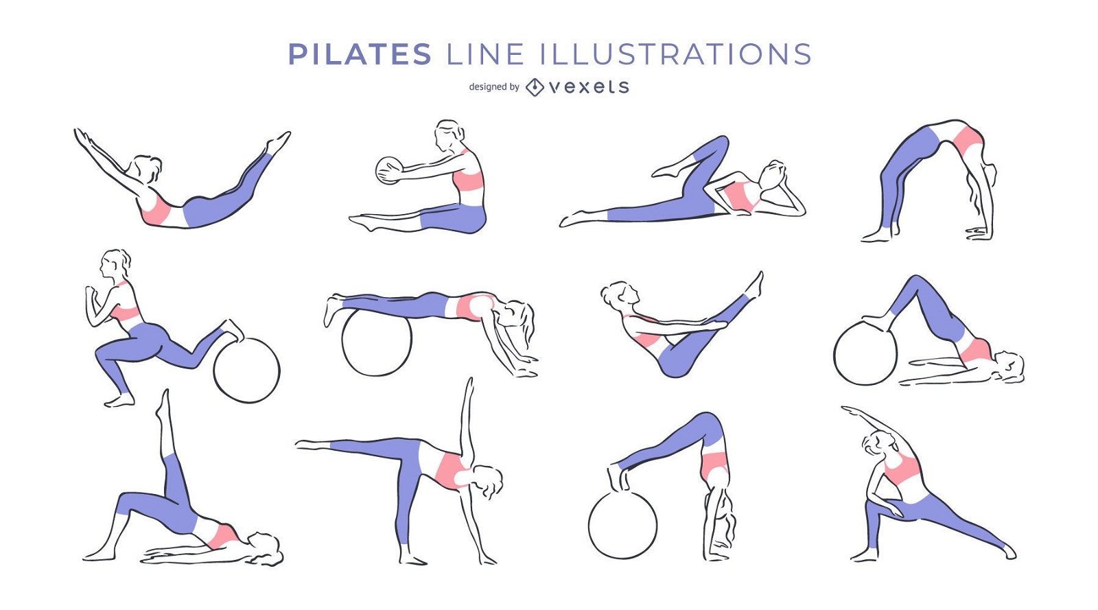 Pilates line illustrations collection