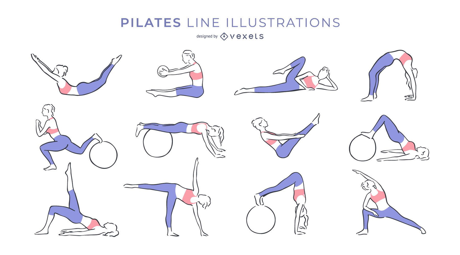 Pilates Line Illustrations Collection Vector Download