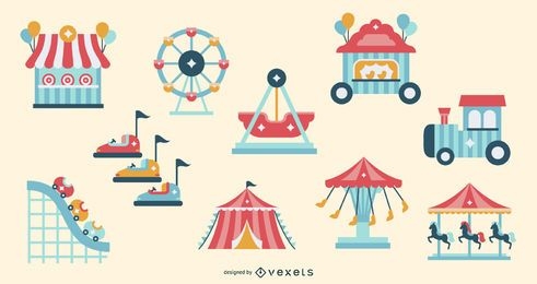 Conjunto de elementos planos de atracción de carnaval