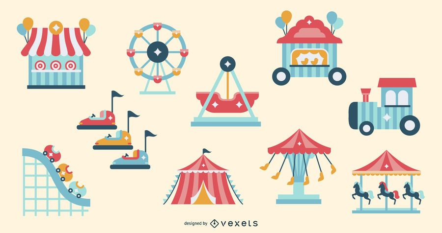Carnival Attraction Flat Elements Set Carnival Attraction Flat Elements Set
