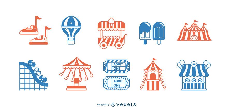 Amusement Park Attraction Elements Set Amusement Park Attraction Elements Set