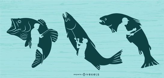 Conjunto de ilustração de pesca