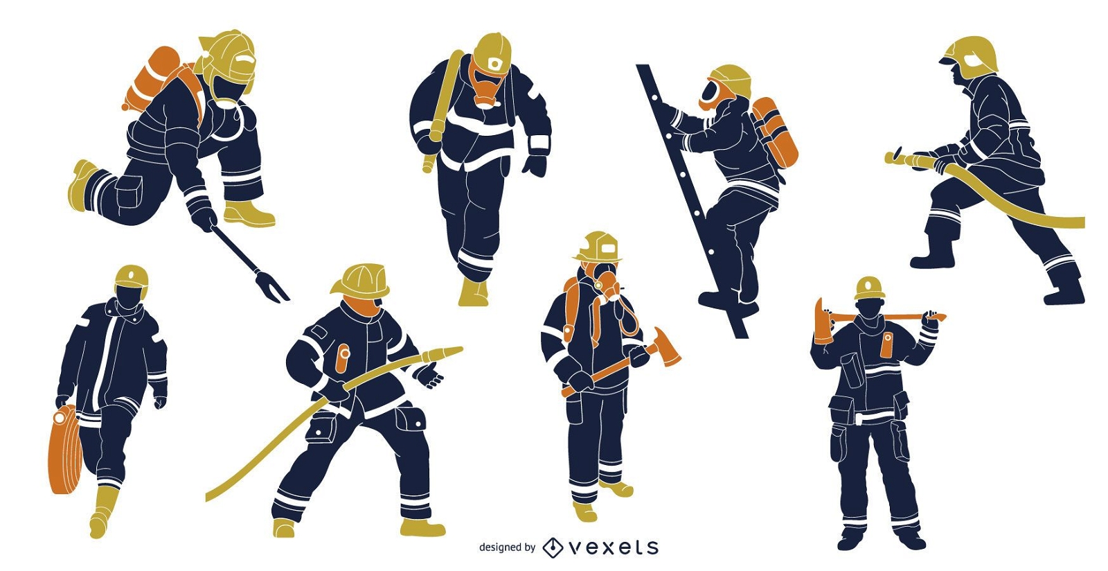 Flat firefighters illustration pack