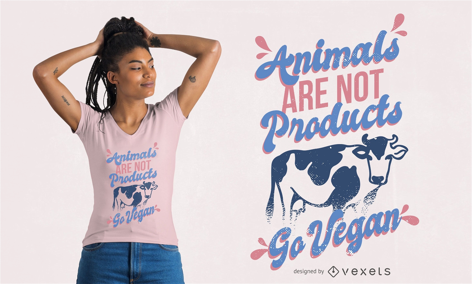 V? com design de camiseta vegana