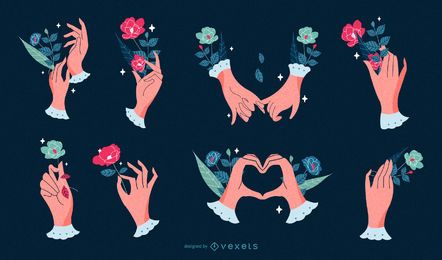 Conjunto de ilustração de mãos românticas
