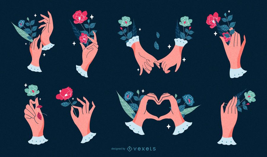 Romantic hands illustration set Romantic hands illustration set