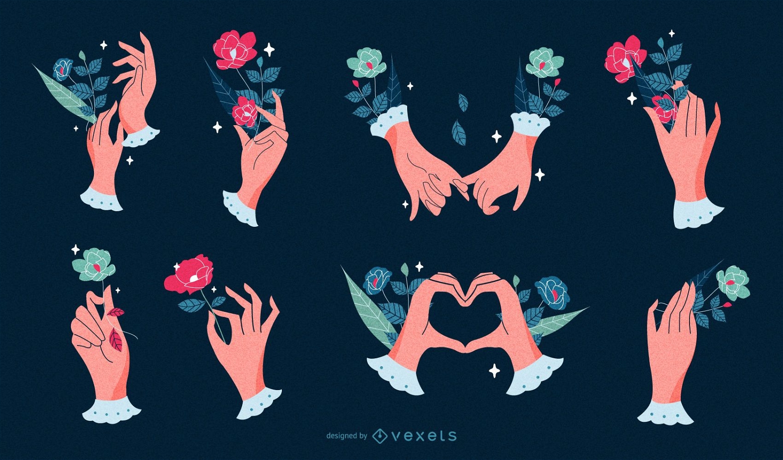 Romantic hands illustration set